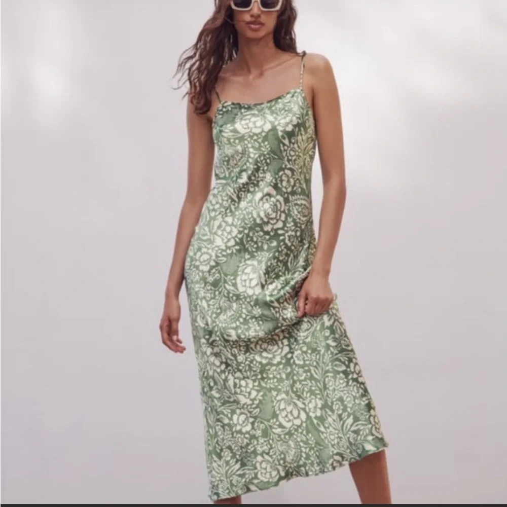 ZARA Green Floral Midi Dress | NWOT - Picture 5 of 14